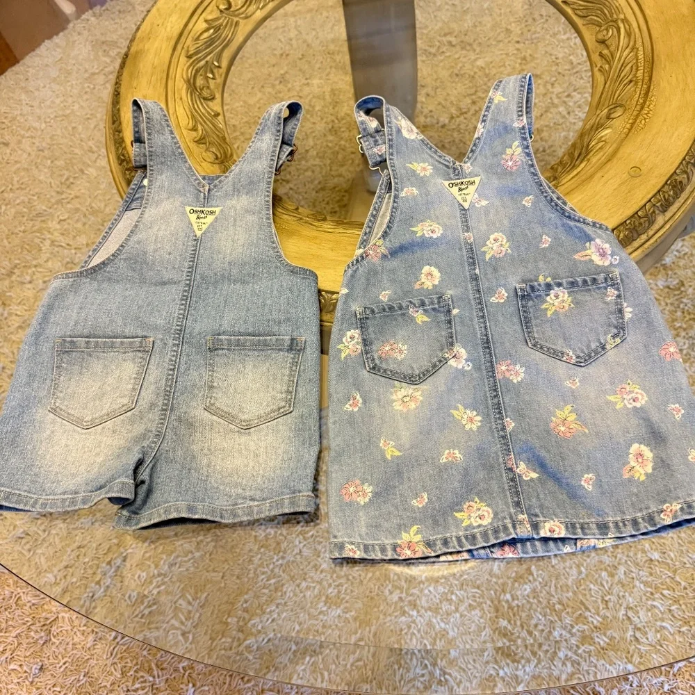 OshKosh B'gosh Overalls Vestbak Flowers Girls Sz 3T Lot of 2 Dress and Shorts